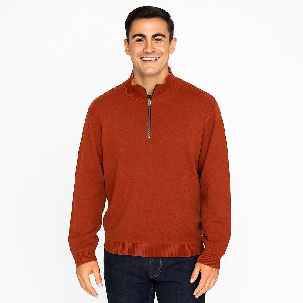 Tommy Bahama Reversible Pullover Sweater XL Orange Brown Knit Long Sleeve Top